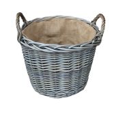 Medium round antique wash willow log basket with lining 