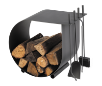 Dixneuf Caracol log holder & fire tool set in dark grey.