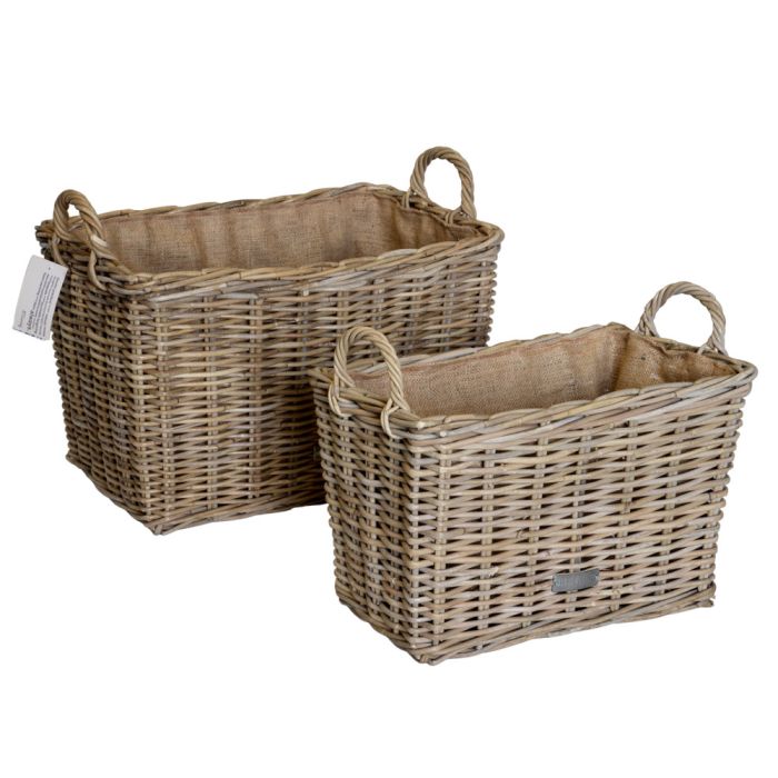RT Small Grey Kubu Rattan Rectangular Log basket