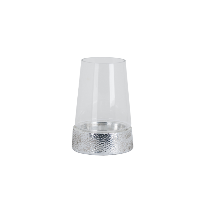 Cylindrical Hurricane Lantern - Metallic Ceramic Base & Glass