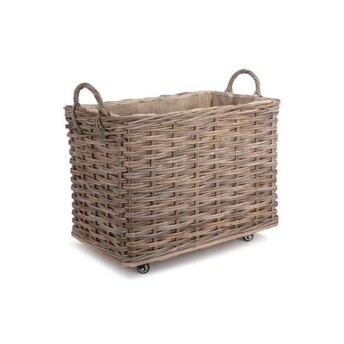 Willow Direct Small Wheeled Rattan Hessian Lined Log Basket