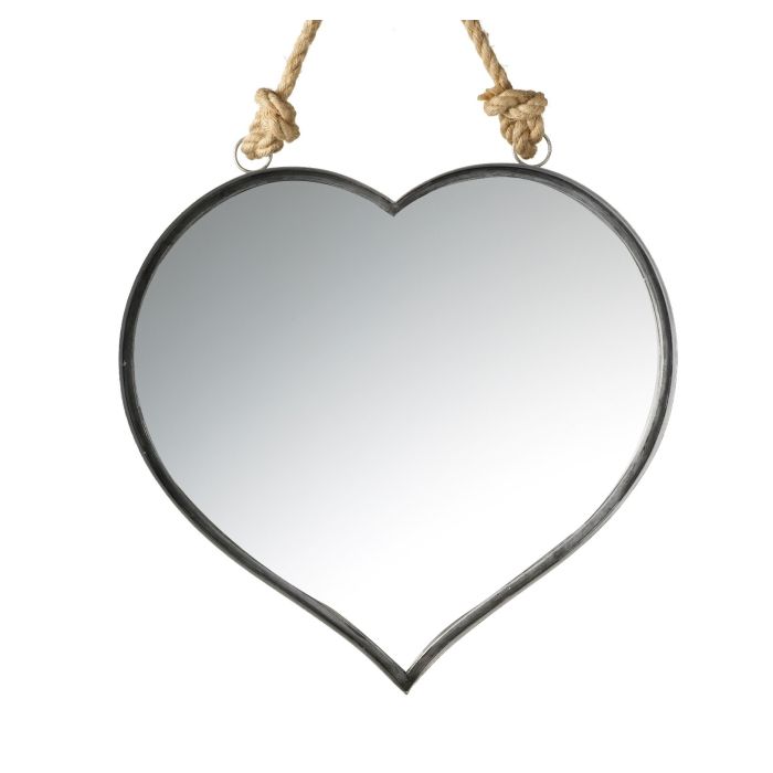 Heart Shaped Wall Mirror on Rope | Gray