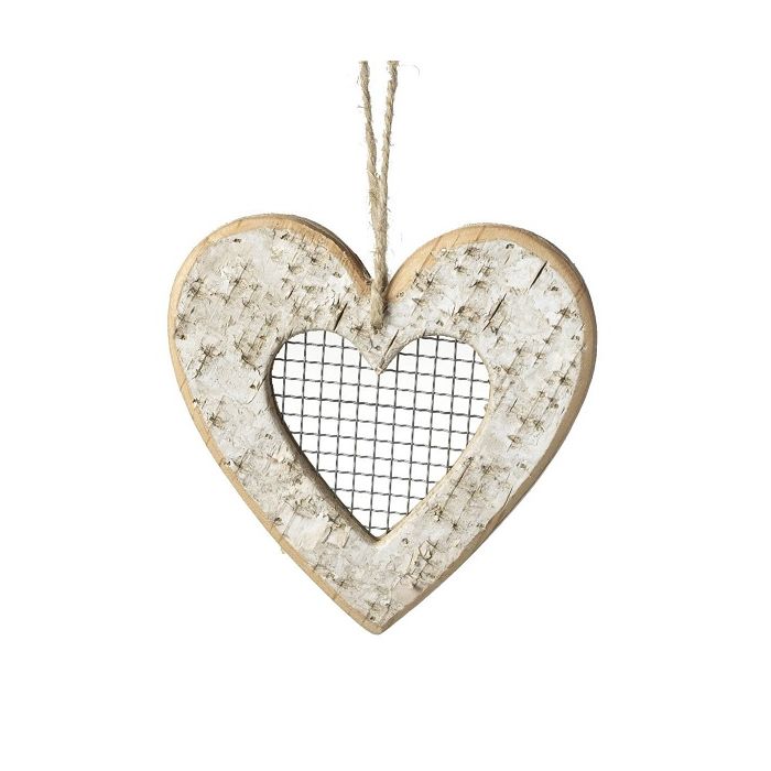 Natural birch hanging heart with mesh
