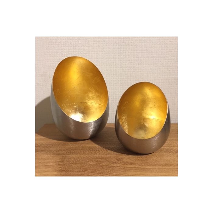 Set of 2 Nestling Silver & Gold Candle Holders