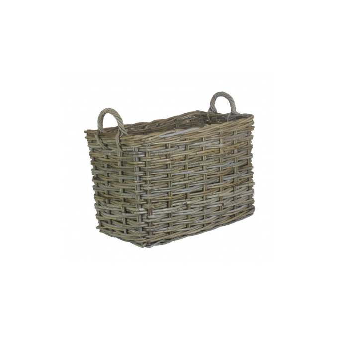 SmallRectangular Grey Rattan Log Basket