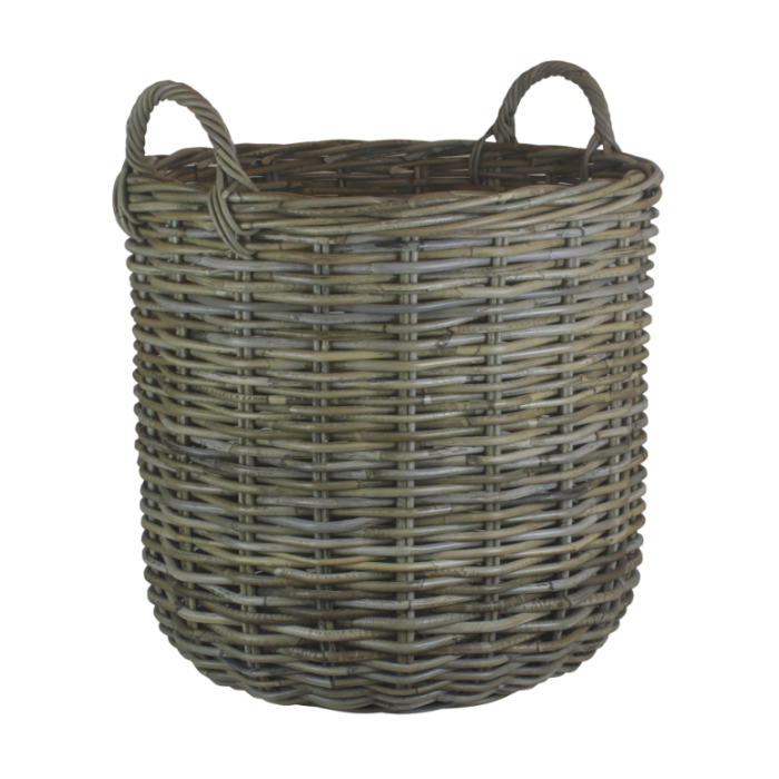 Large Grey Rattan Round Log Basket 