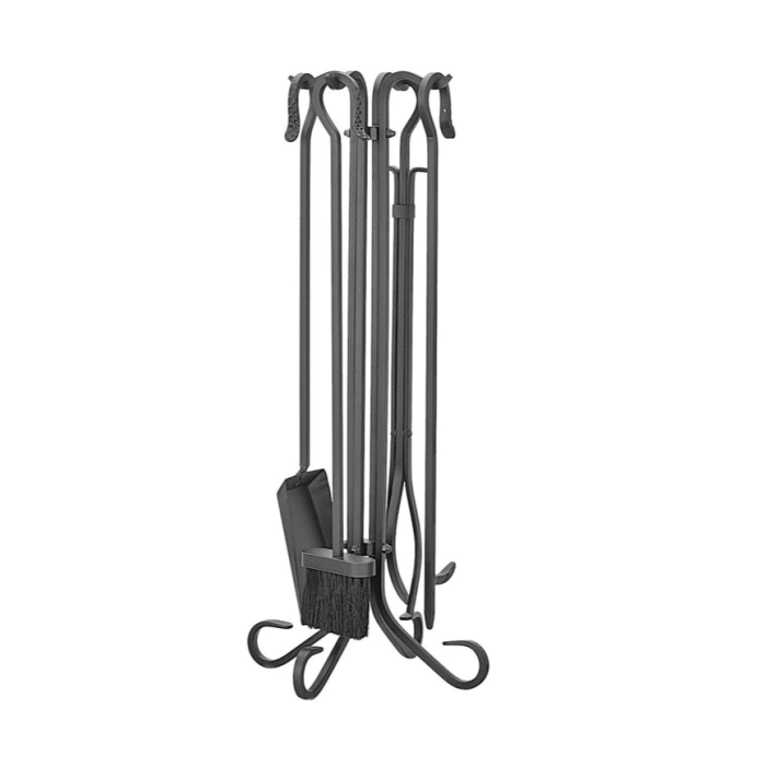 Shepherds Comapnion Set in Black - includes stand, shovel, brush, poker and log tongs