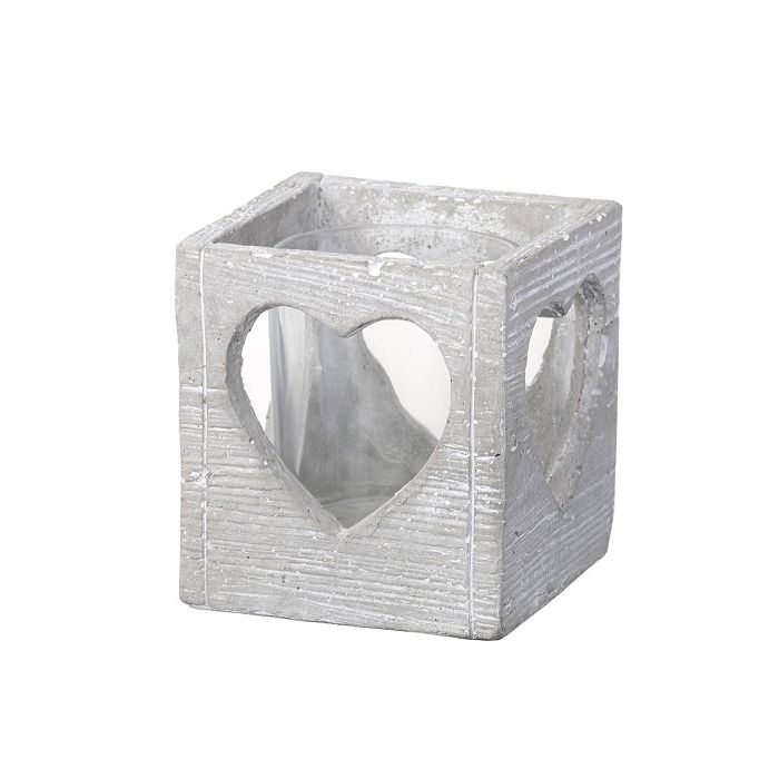 Light Grey Tealight Holder with Heart cut-out 