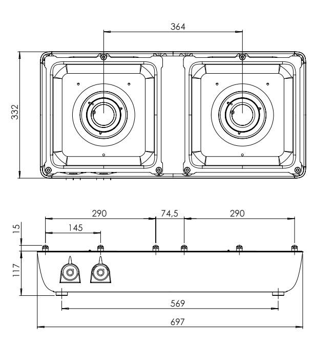 Double burner dimensions drawing 